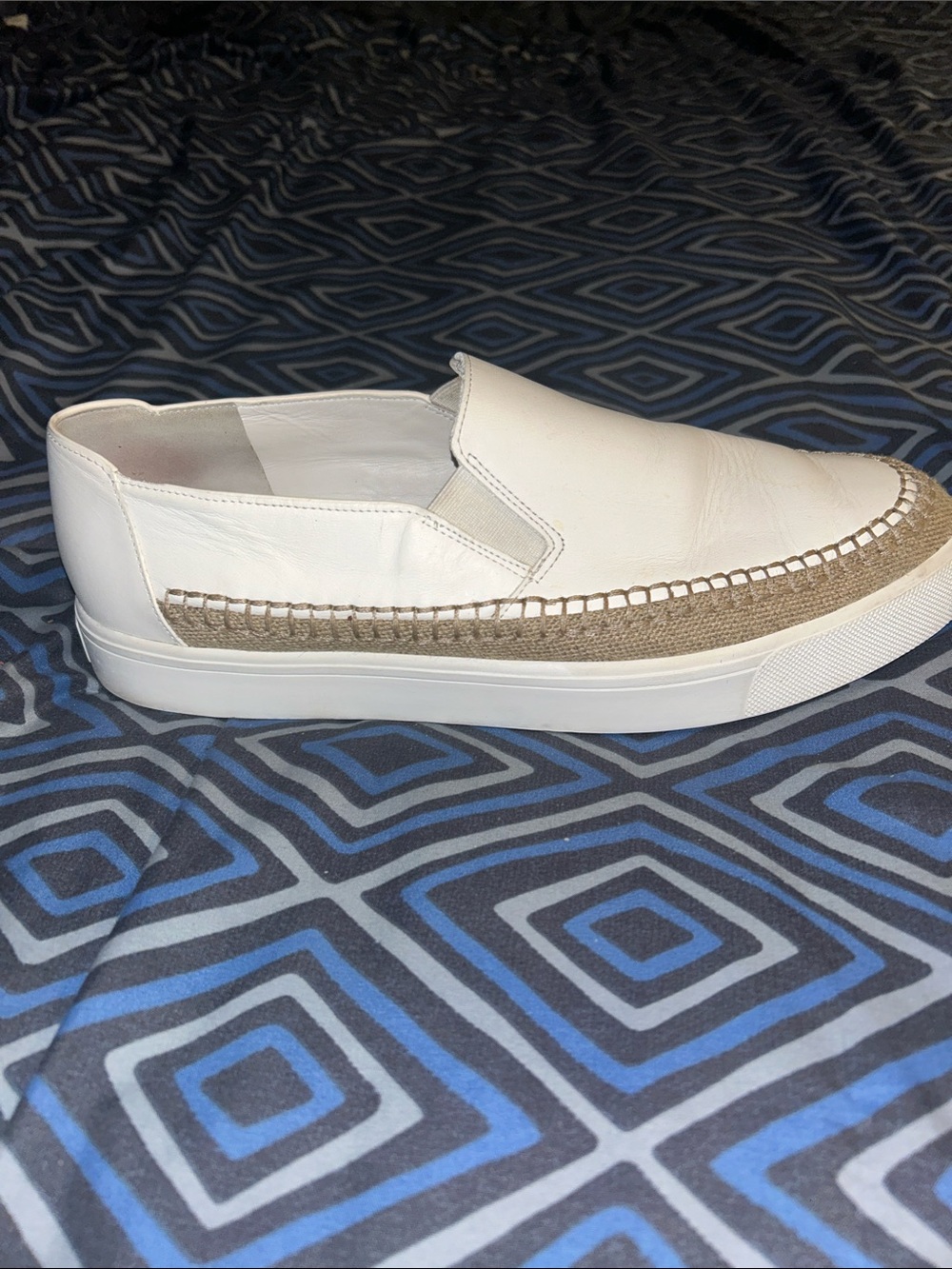 Vince Cream Leather Slip-On Loafers with Woven Trim - Picture 3 of 9
